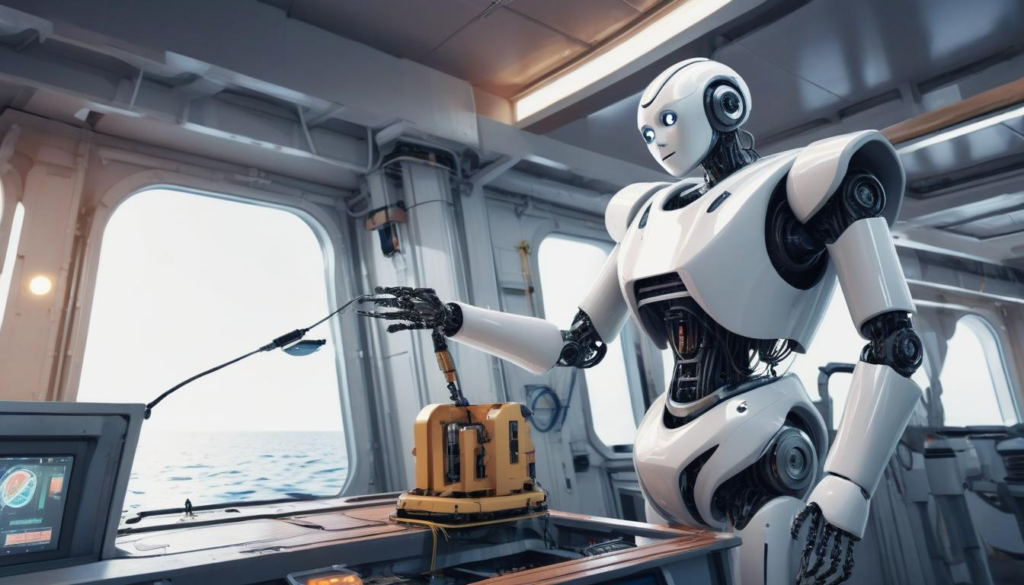 a robot operating a ship to indicate the future of autonomous shipping